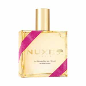 Nuxe Advent Calendar 2026 giant Huile Prodigieuse bottle with pink glitter ribbon