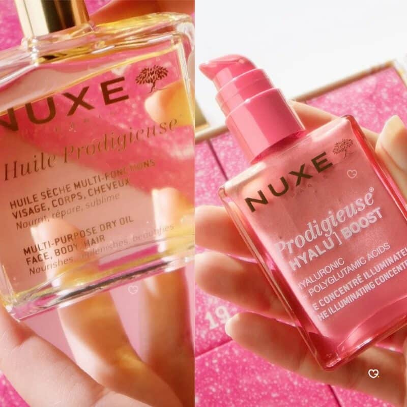 Nuxe Advent Calendar 2026 Huile Prodigieuse and Prodigieuse Boost minis in hand