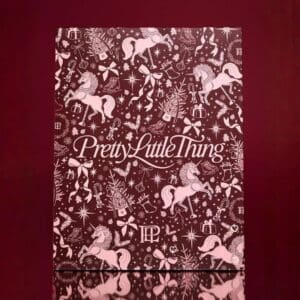 PrettyLittleThing Beauty Advent Calendar 2026 carousel drawer box standing on a burgundy background
