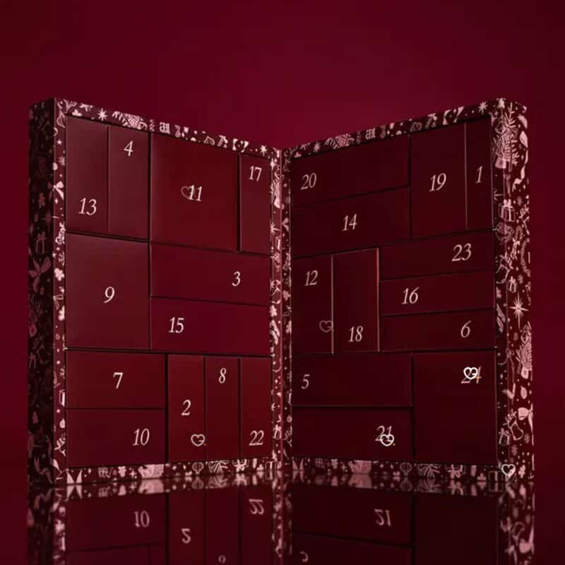 PrettyLittleThing Beauty Advent Calendar 2026 opened drawer box showing the 24 numbered doors