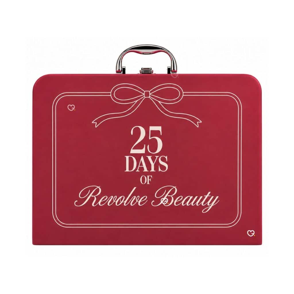 Revolve Advent Calendar 2026 closed beauty box on a white background