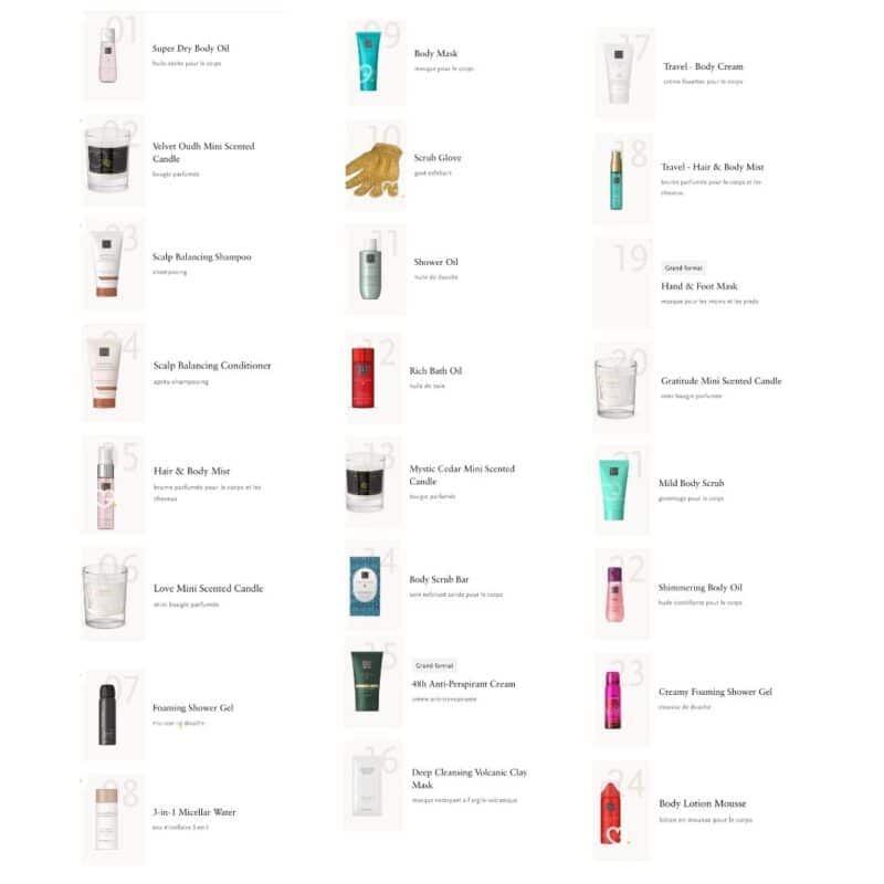 Rituals Advent Calendar 2026 numbered guide to the 24 advent doors and their contents