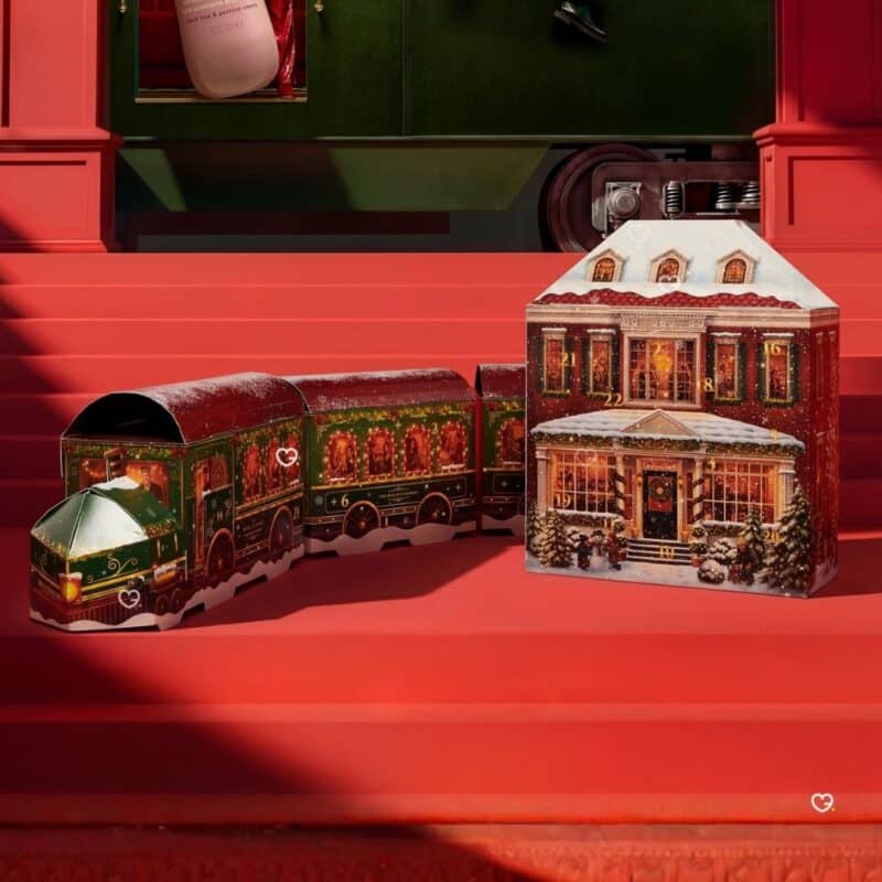 Rituals Advent Calendar 2026 townhouse and train boxes in a festive Christmas setting