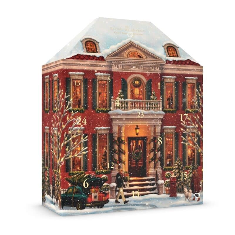 Rituals Advent Calendar 2026 townhouse box closed, red brick design with snow and lit windows