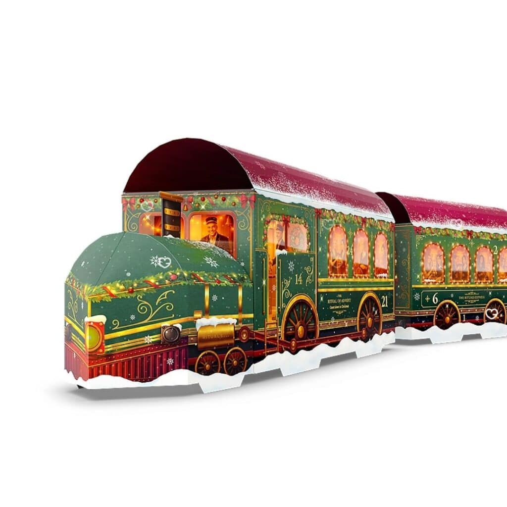 Rituals Premium Advent Calendar 2026 The Rituals Express green train on a white background