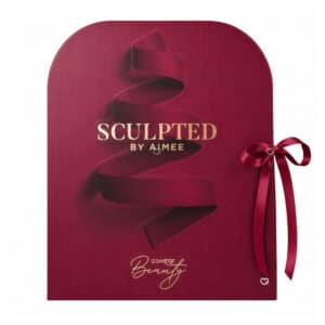 Sculpted By Aimee Advent Calendar 2026 closed burgundy box with satin ribbon tree