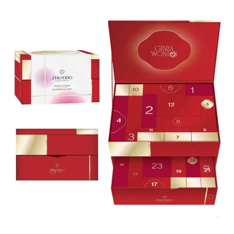 Shiseido Advent Calendar 2026 drawers with serums and creams on display