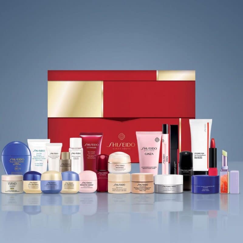 Full contents of the Shiseido Advent Calendar 2026, all 24 products lined up