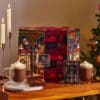 Whittard hot chocolate advent calendar with two mugs of hot chocolate and a 70% cocoa sachet