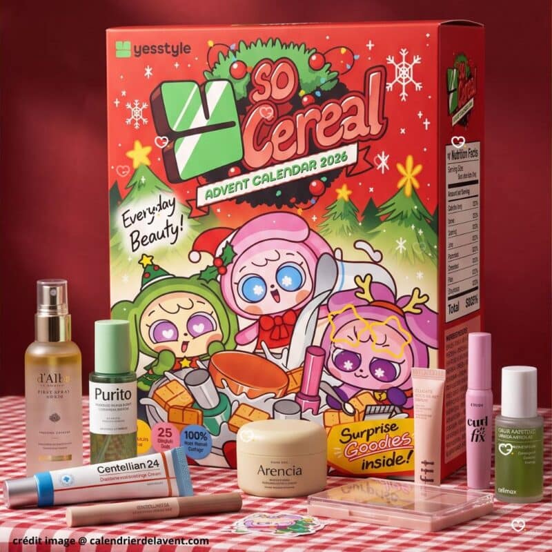 YesStyle Y So Cereal 2026 beauty advent calendar box with the K-beauty products laid out in front