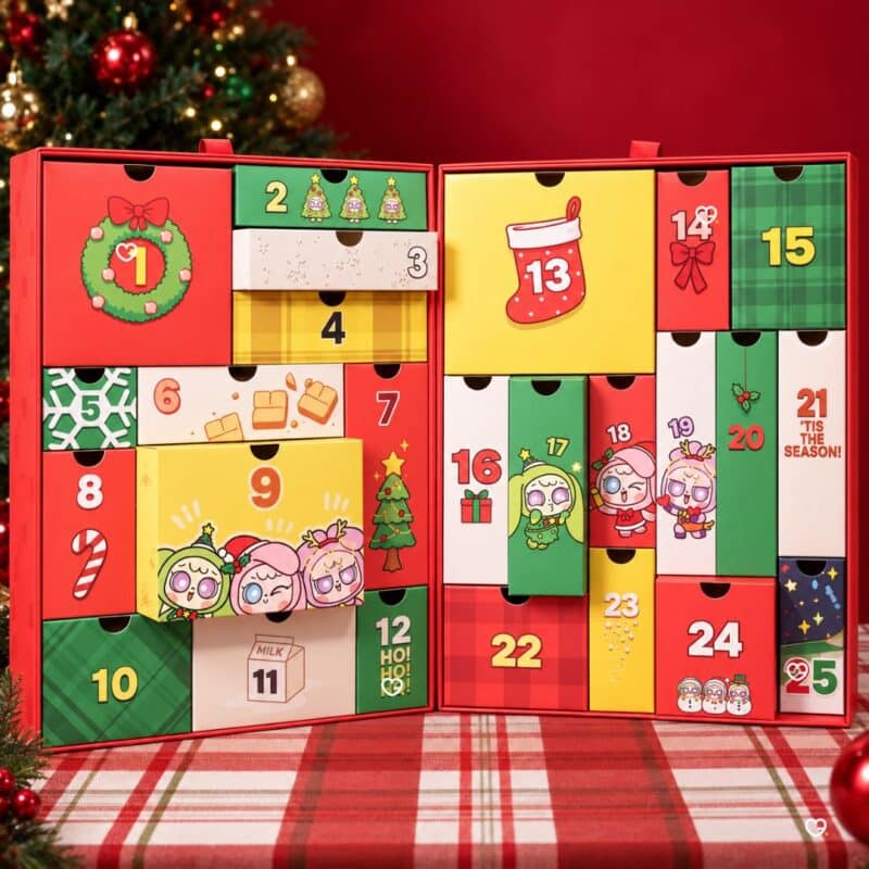 Close-up of the 25 numbered drawers of the YesStyle Advent Calendar 2026