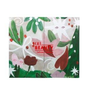 YOU Beauty Advent Calendar 2026 closed box with painted green and rose festive design by Chiara Perano