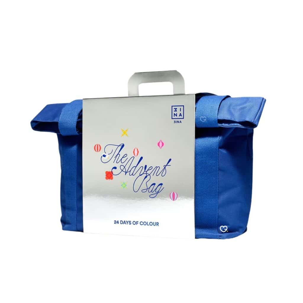 3INA Advent Calendar 2026 The Advent Bag closed in its electric-blue tote