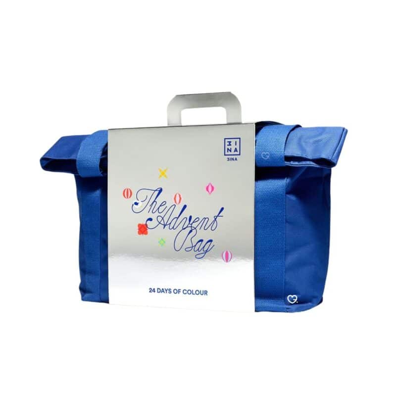 3INA Advent Calendar 2026 The Advent Bag closed in its electric-blue tote