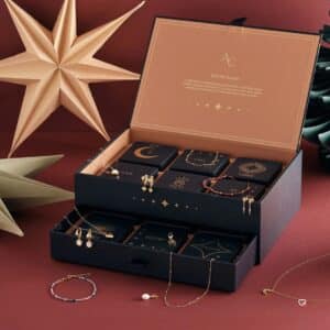 Open Astley Clarke jewellery advent calendar 2026 showing all 12 drawers