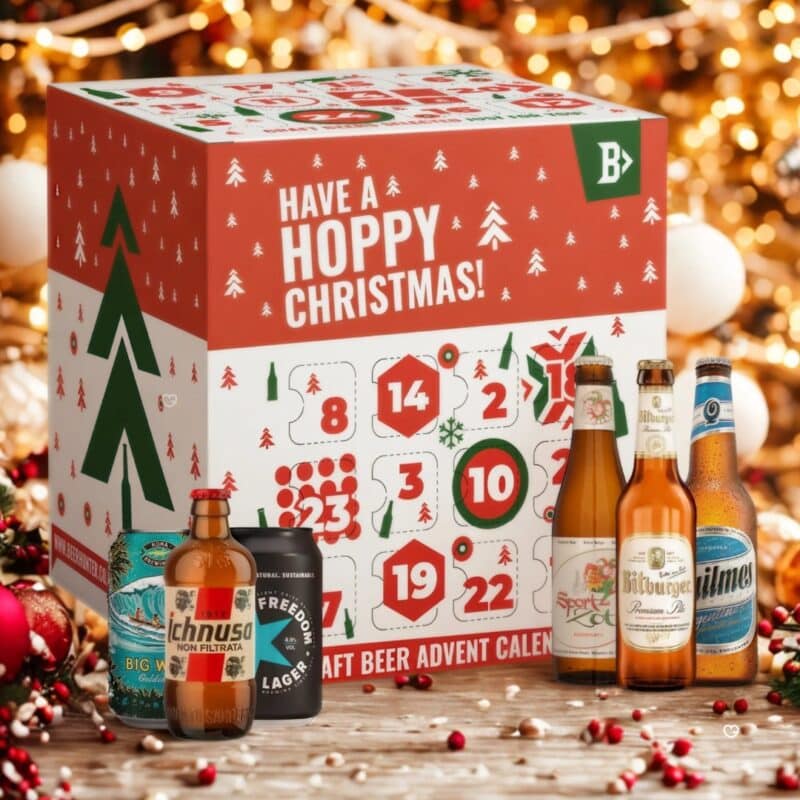 BeerHunter Advent Calendar 2026 with craft beer bottles in a festive setting
