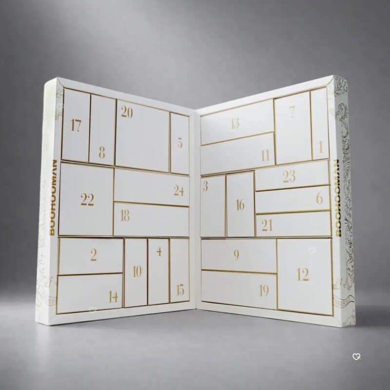 BoohooMAN Advent Calendar 2026 showing 24 numbered doors