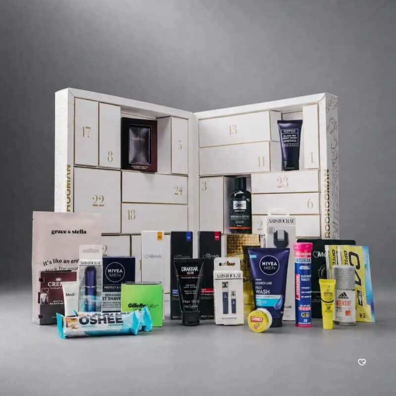 BoohooMAN advent calendar for men opened with products displayed in front