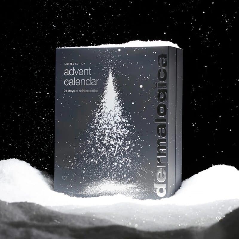 Dermalogica beauty advent calendar 2026 closed box in a winter scene