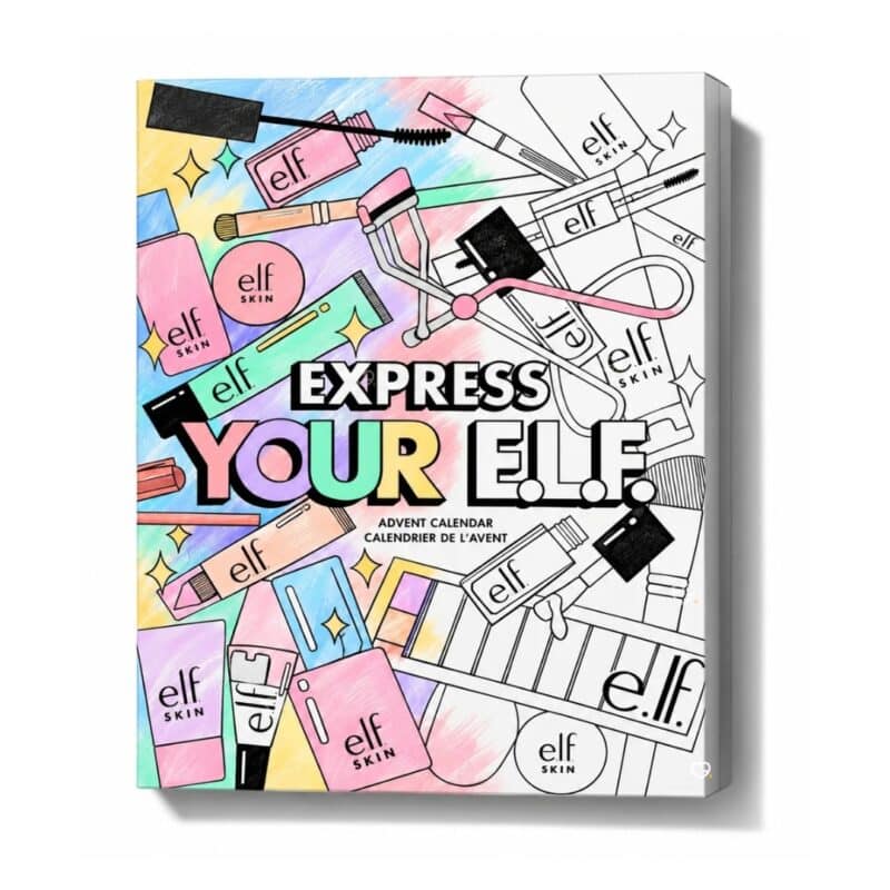 e.l.f. Cosmetics Advent Calendar 2026 box, the colour-in line-art Express Your e.l.f. design