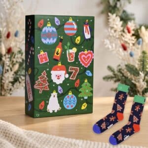 Happy Socks Advent Calendar 2026 box styled with a festive pair of socks