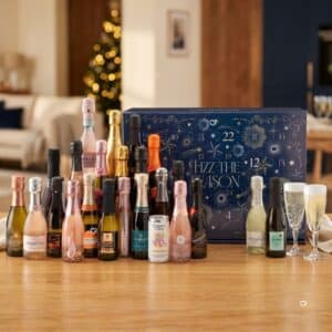 John Lewis fizz advent calendar 2026 bottles with Christmas tree and flutes