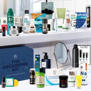 Latest in Beauty Grooming Advent Calendar 2026 products styled on bathroom shelves, a grooming advent calendar