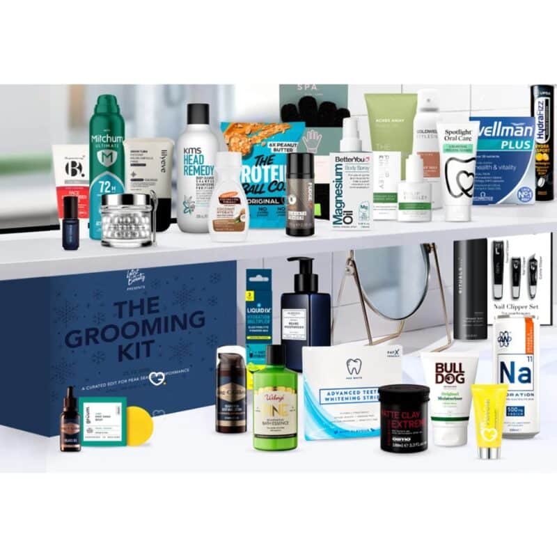 Latest in Beauty Grooming Advent Calendar 2026 flatlay of all products, beauty advent calendar for men