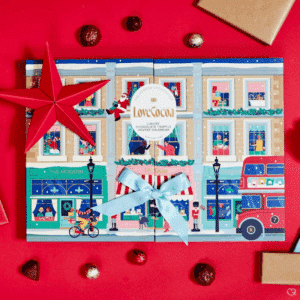 Love Cocoa chocolate advent calendar 2026 styled with truffles and festive decorations