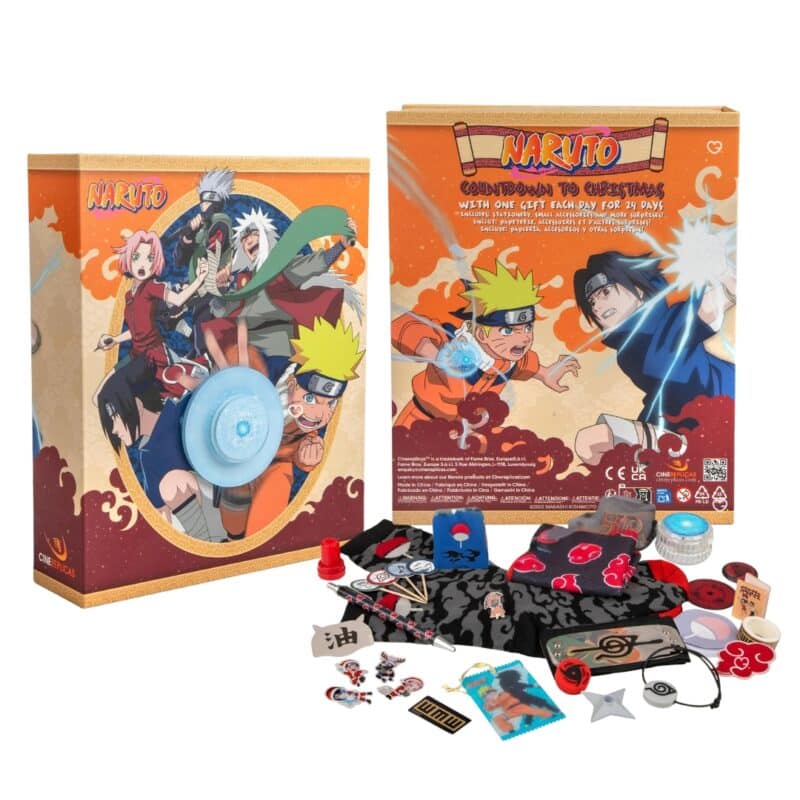 Naruto Rasengan advent calendar 2026 box front and back showing the 24 gifts