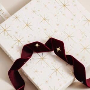Orelia earring advent calendar 2026 box with burgundy velvet ribbon and two star stud earrings