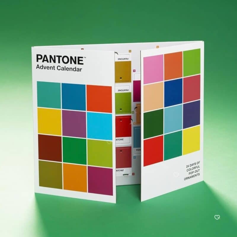 Pantone 2026 advent calendar folded closed showing the swatch-grid front cover
