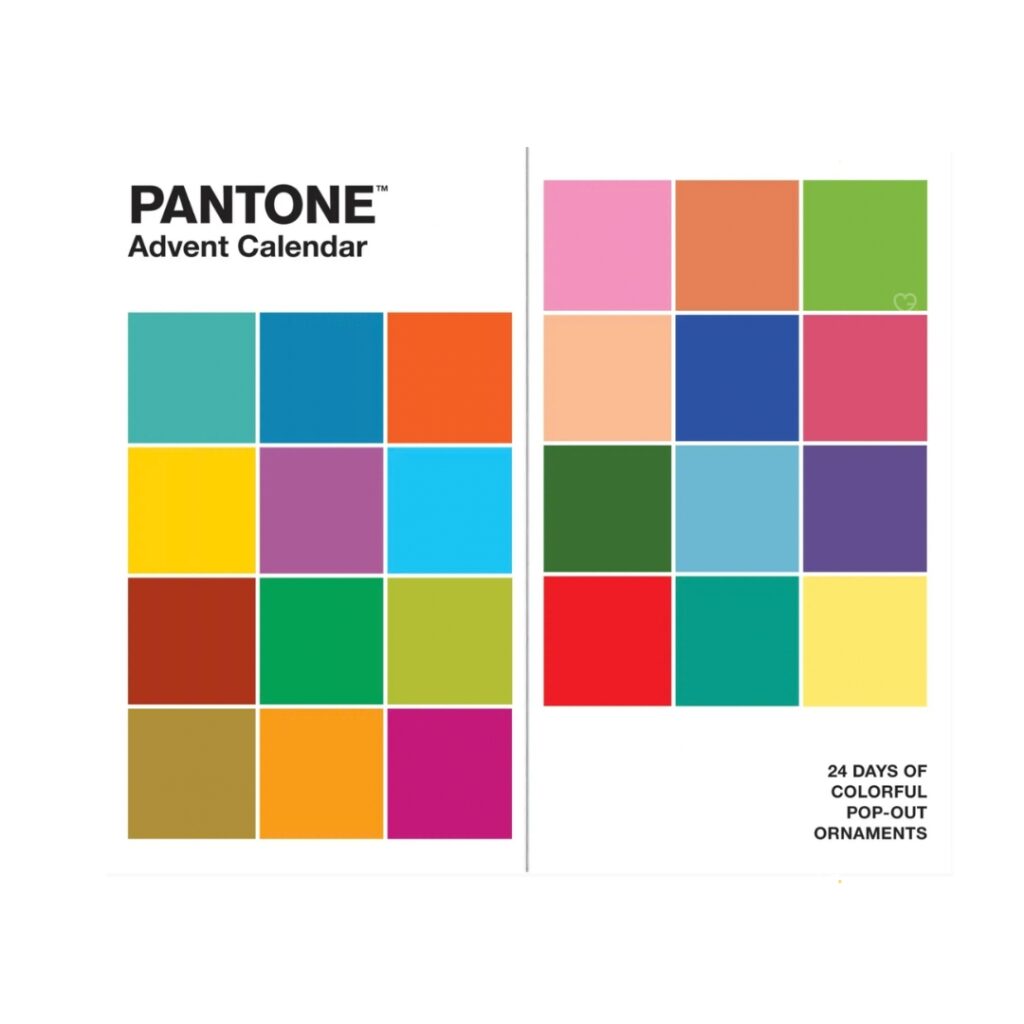 Pantone Advent Calendar 2026 cardboard triptych front cover with its 24 colour-swatch doors