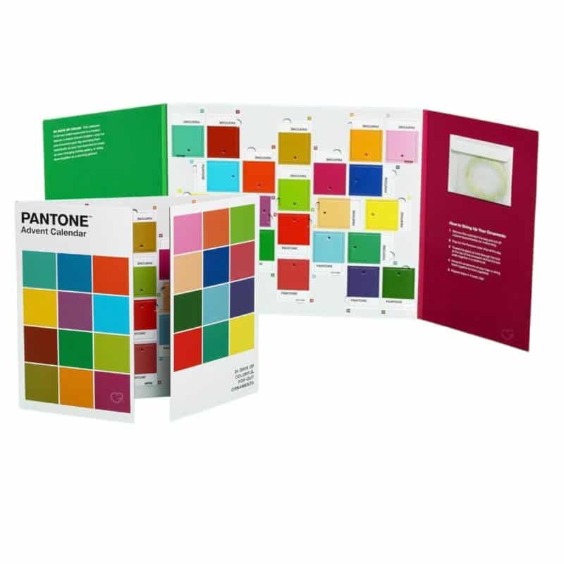Angled view of the open Pantone advent calendar 2026 triptych