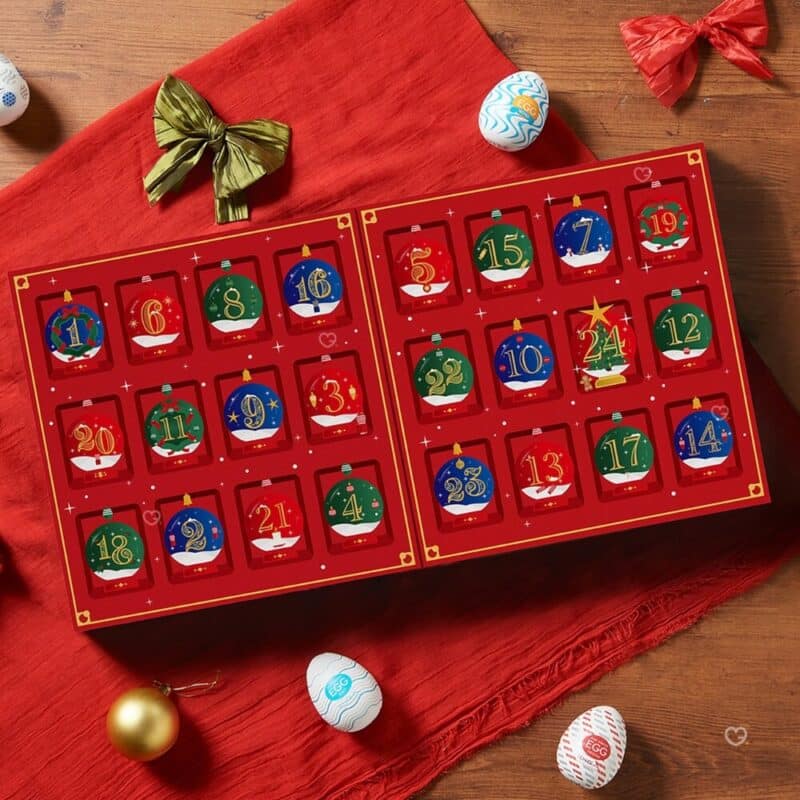 Tenga Advent Calendar 2026 open flat showing the 24 doors