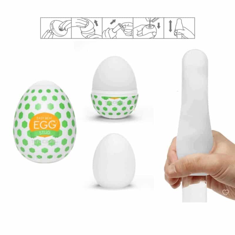 A single Tenga Egg with its usage steps
