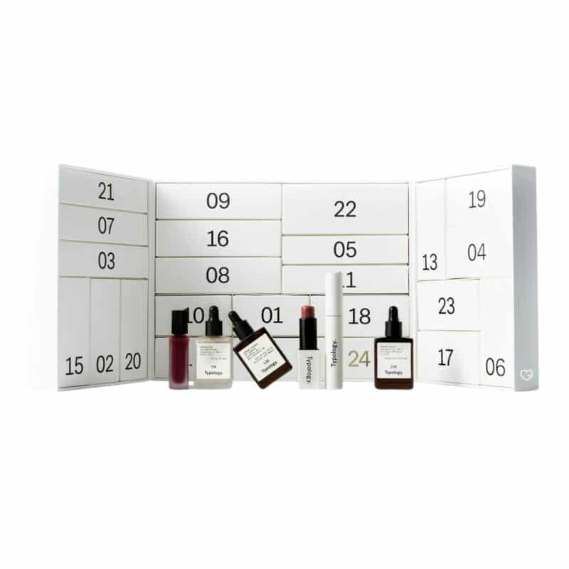 Typology Advent Calendar 2026 opened showing the numbered drawers and products
