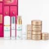 Close-up of the Valmont Advent Calendar 2026 skincare line-up with Elixir des Glaciers and Vital B. Serum