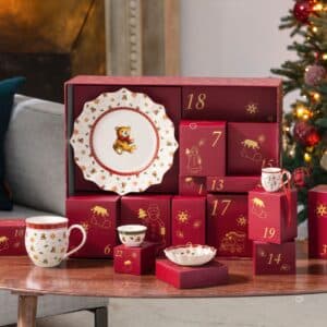 Villeroy & Boch Christmas Toys Memory Advent Calendar 2026 open with porcelain plate and gift boxes