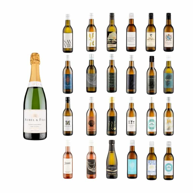 Full contents of the Virgin Wine Advent Calendar 2026, 24 minis and a full-size bottle