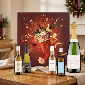 Mixed Virgin Wine Advent Calendar 2026 styled on a festive table