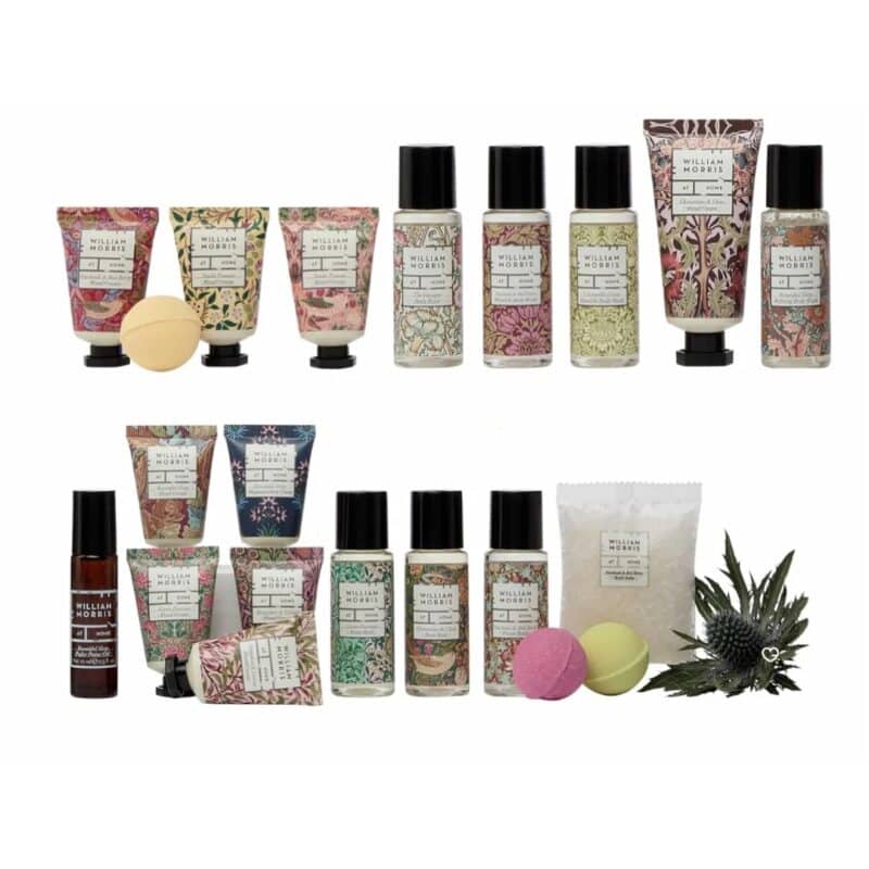Contents of the William Morris Advent Calendar 2026, 24 vegan bath and body treats