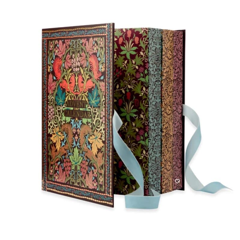 William Morris Advent Calendar 2026 open like a book, three inner sections