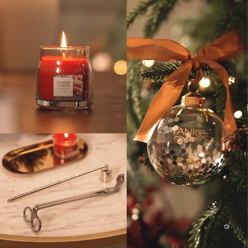 Yankee Candle lit votive candle, snuffer and exclusive 2026 bauble from the advent calendar