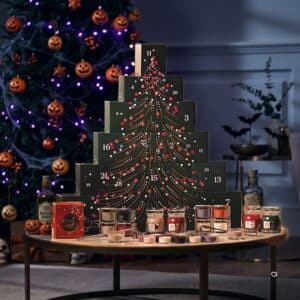 Yankee Candle Tree Advent Calendar 2026 displayed in a festive living room