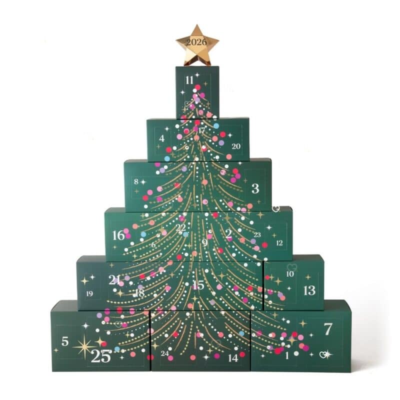 Yankee Candle Tree Advent Calendar 2026 built into a green tree with a gold star engraved 2026